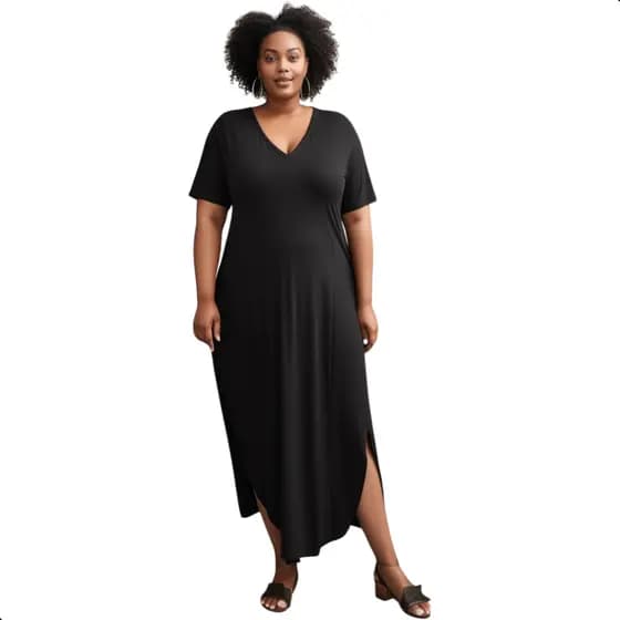 Vestido Longo Feminino Verão Liso 2024 Elegante Fenda Lateral Midi