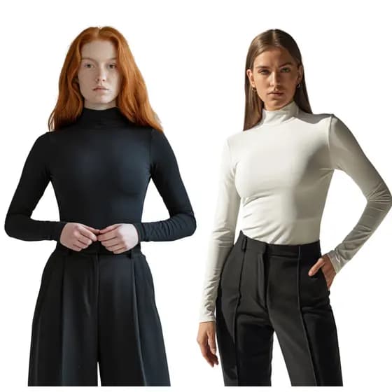 Kit Blusa Cacharrel Feminina Gola Alta Manga Longa Tecido Suplex
