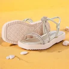 Sandália Infantil Menina Solado Antiderrapante Resistente Com Pedras Brilhantes Moda Oferta