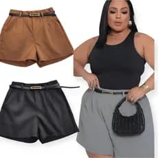 shorts plus size de alfaiataria feminino com cinto de brinde envio rapido
