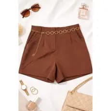 Shorts Plus Size De Alfaiataria Premium Com Cinto Corrente De Brinde Dourada e Prateada Oferta Moda Short Bermuda Plus