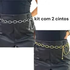 kit 2 cintos corrente oval argola feminino premium versátil elegante tendencia moda feminina oca moda verao P ao G1 Plus