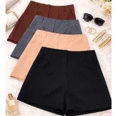 short bermuda de alfaiataria elegante tecido premium com bolsos e ziper frontal moda feminina