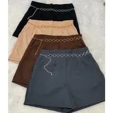 kit 3 bermuda shorts moda feminina plus size de alfaiataria premium com cinto argola gratis