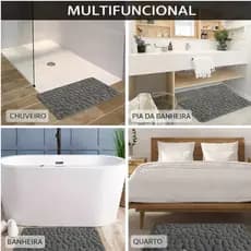 Tapete de Banheiro Antiderrapante Decoração em Relevo de Paralelepípedos Marrom Bege Rosa