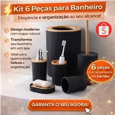 Kit Acessório Para Banheiro 6 peças Bambu Porta Objetos Preto