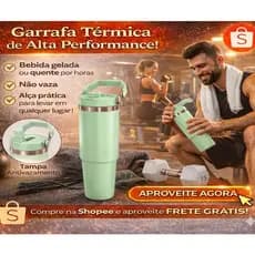 Garrafa Térmica Flip Com Alça e Canudo 900ml Tumbler Copo Térmico Aço Inoxidável Academia Caminhada Não Vaza Verde Claro