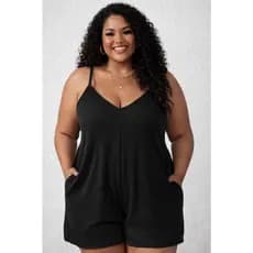 Macacão Plus Size Feminino Curto Alcinha Com Bolso Soltinho Confortável Casual Verão Moda Feminina