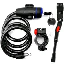 Trava Cabo De Aço Cadeado Segurança Bike Moto Espiral Anti-Roubo + Descanso Pezinho Para Bike Lateral Com Regulagem
