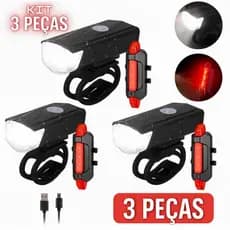Kit Lanterna Farol 300 Lúmens + Sinalizador Traseiro Para Bike Bicicleta Recarregável Led 3 Funções Colorido