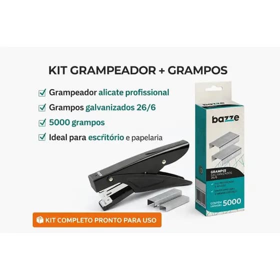 Kit Grampeador Alicate Profissional  + Grampos 26/6 5000 Unidades Bazze