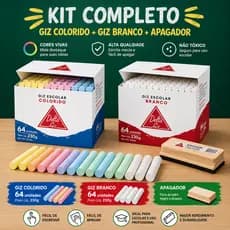 Kit Giz Escolar 64 Branco + 64 Colorido + Apagador | Não Tóxico | Alta Qualidade - Delta
