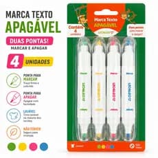 Kit Marca Texto Apagável  4 Cores Ponta Dupla - Leo&Leo