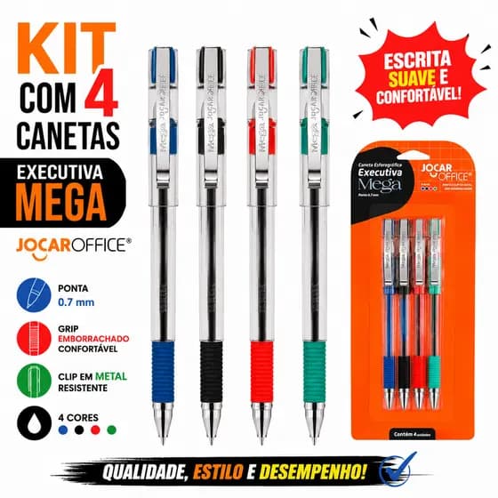 Kit 4 Canetas Executiva Mega  0.7mm - Jocar Office