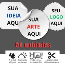 50 Adesivos Personalizados em Vinil, etiqueta, rótulos 5x5, 6x6, 8x8,10x10