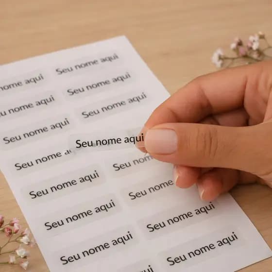 Kit Adesivos Vinil Personalizado com Nome 5x1cm à Prova D'Água Branco/Transparente Etiqueta Identificação