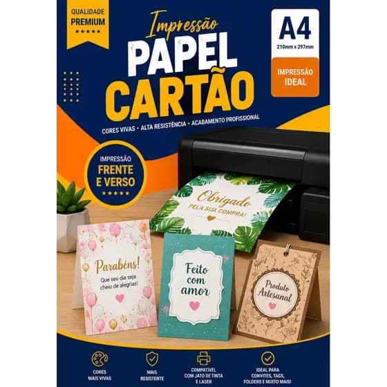 Impressões Papel Cartão Coloridas ou Preto e Branco A4