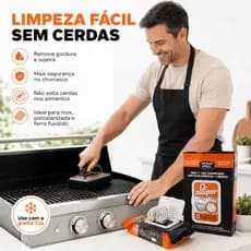 Kit Limpador de Grelha Swiper com Raspador Inox + 25 Lenços