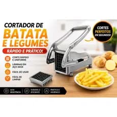 Cortador Manual Premium Batatas  Palito e Legumes Corte Rápido em Aço inox, com 2 laminas