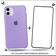 Kit 2em1 Capa + Pelicula Para iPhone 14 - Case Silicone Aveludada + Pelicula de Vidro 3D Full Cover