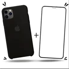 Kit 2em1 Capa + Pelicula Para iPhone 11 Pro - Case Silicone Aveludada + Pelicula de Vidro 3D Full Cover