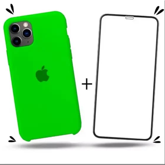 Kit 2em1 Capa + Pelicula Para iPhone 14 Pro - Case Silicone Aveludada + Pelicula de Vidro 3D Full Cover