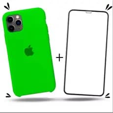 Kit 2em1 Capa + Pelicula Para iPhone 14 Pro - Case Silicone Aveludada + Pelicula de Vidro 3D Full Cover