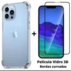 Kit 2em1 Capa + Pelicula Para iPhone 13  Pro - Case Silicone Aveludada + Pelicula de Vidro 3D Full Cover