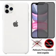 Kit 2em1 Capa Capinha + Pelicula Para iPhone 11 Pro Max- Case Silicone Aveludada + Pelicula Privacidade 3D 5D