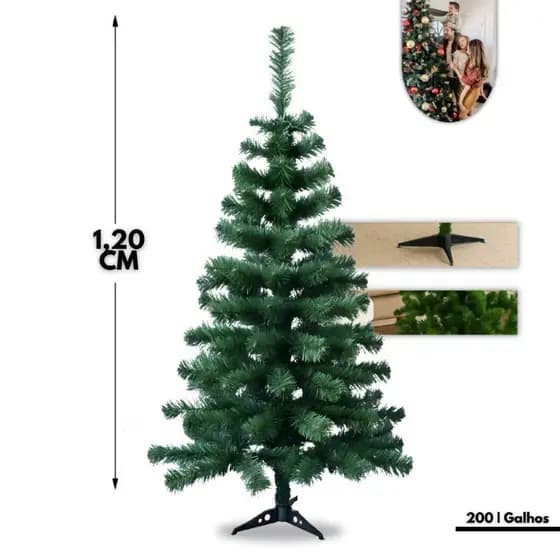 ￼Árvore Natal Pinheiro Verde 1,20 Metros 200 Galhos Luxo Cheia