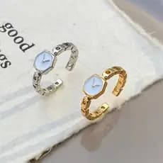 Anel De Pulseira De Relógio Aberto Ajustável , Rosto Branco , Prata , Ouro , Metal Revestido Para Mulheres , Uso Diário