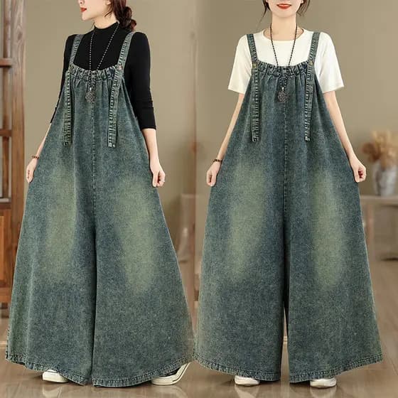Oladivi Plus Size Feminino Perna Larga Denim Macacões Verão Casual Solto Longo Playsuits Vintage Oversized Jean Macacão
