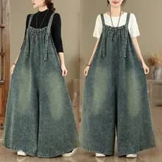 Oladivi Plus Size Feminino Perna Larga Denim Macacões Verão Casual Solto Longo Playsuits Vintage Oversized Jean Macacão
