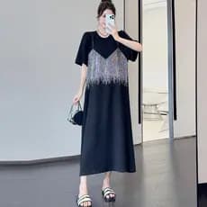 Oladivi Plus Size Moda Feminina Vestido De Manga Curta Verão Novo Casual Solto Oversized Robe 51185 F054