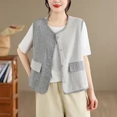 Oladivi Plus Size Mulheres Algodão Linho Colete Casual Solto Sem Mangas Casacos Oversized Top 1810 B055
