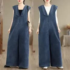 Oladivi Plus Size Feminino Perna Larga Denim Macacões Verão Casual Solto Longo Jean Playsuits Macacão Oversized 619 F113