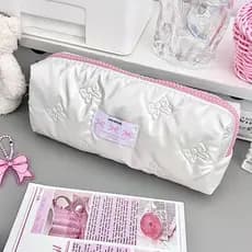 Criativo Rosa Arco Caneta Saco Grande Capacidade Estudante Lápis Caso De Maquiagem Armazenamento Caixa De Papelaria