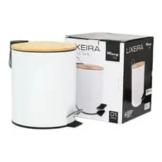 Lixeira Inox Branca 5L Com Pedal e Tampa Bambu Lavabo Banheiro - Cesto de Lixo Lixeira Cozinha Lixeiras Cesto Balde Plástico Interno