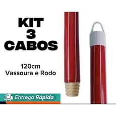 kit 3 Cabos de Vassouras e Rodos 120cm de Madeira Plastificado