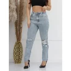 Coolestfeminina 8053 calça jeans mom feminina com rasgo 8053-1