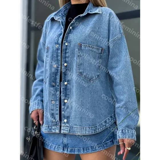 Coolestfeminina 8159 jaqueta jeans feminina casaco blusa casaco bulsas feminina de frio manga longa 8159