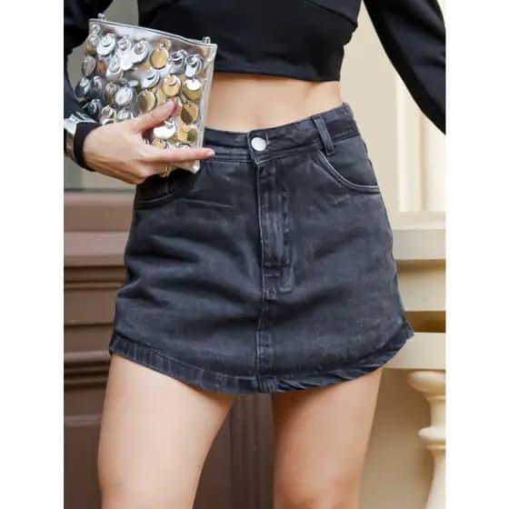 coolestfeminina 8173 short saia  Shorts jeans feminino  lisa sem rascada short jeans juvenil natural shorts Feminino s 8173-1