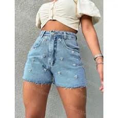 Coolestfeminina 006 005 Shorts jeans feminino com brilho lisa sem rascada juvenil natural