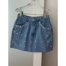 Coolestfeminina 8228 8229 saia Jeans feminino alça poliamida saia casual  com brilho 8228 8229