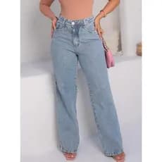 Coolestfeminina 1301 Calça Jeans Feminina Wide Leg Pantalona Cintura Alta Moda Atual 1301