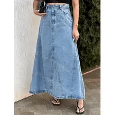 Coolestfeminina 1015 saia jeans lisa feminina sem rascada saia longa 1015
