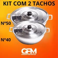 Kit com 2 tachos nº40 e nº50 grossos em alumínio batido fundido
