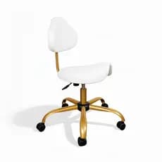 Mocho Estética Sela Ergonômico Branco para Dentista Estética Médico Tatuador Regulável Base Giratória Dourada Premium
