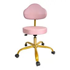 Cadeira Mocho Plus para Manicures Clinicas  - Couro Sintético Rosa - Base Giratória Dourada
