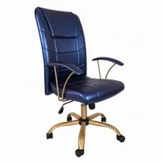Poltrona Presidente Giratória Novara Com Base Dourada - Azul-marinho - Couro sintético